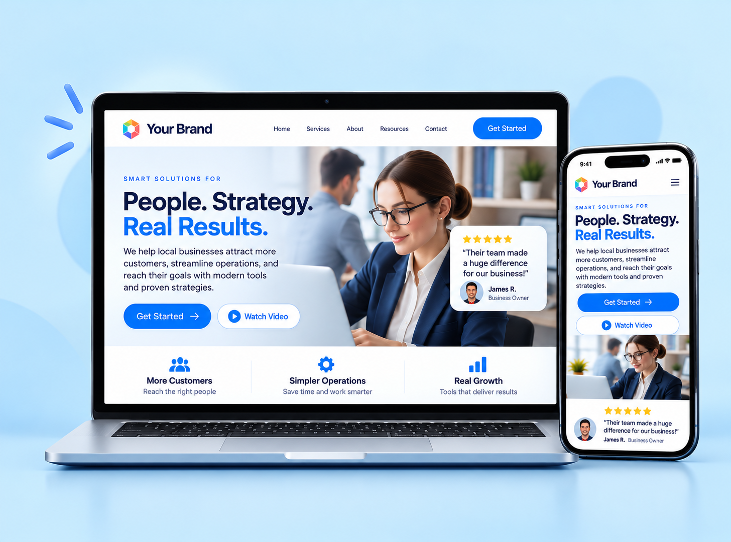 Laptop and phone showing a modern service business website
