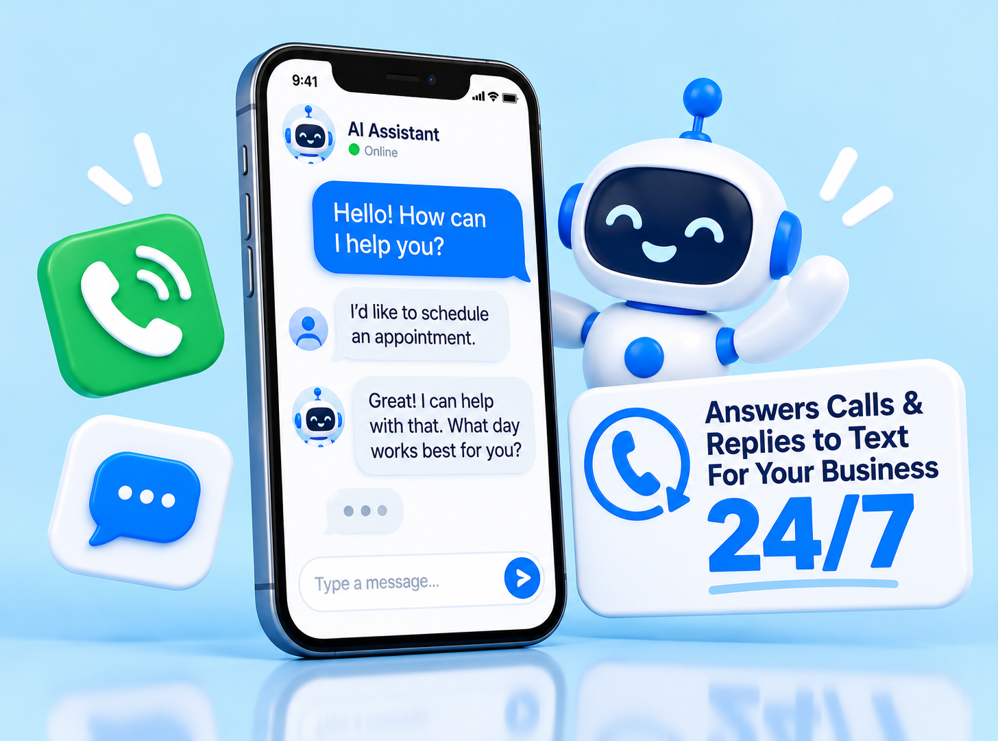 Phone showing an AI assistant answering a call and booking an appointment