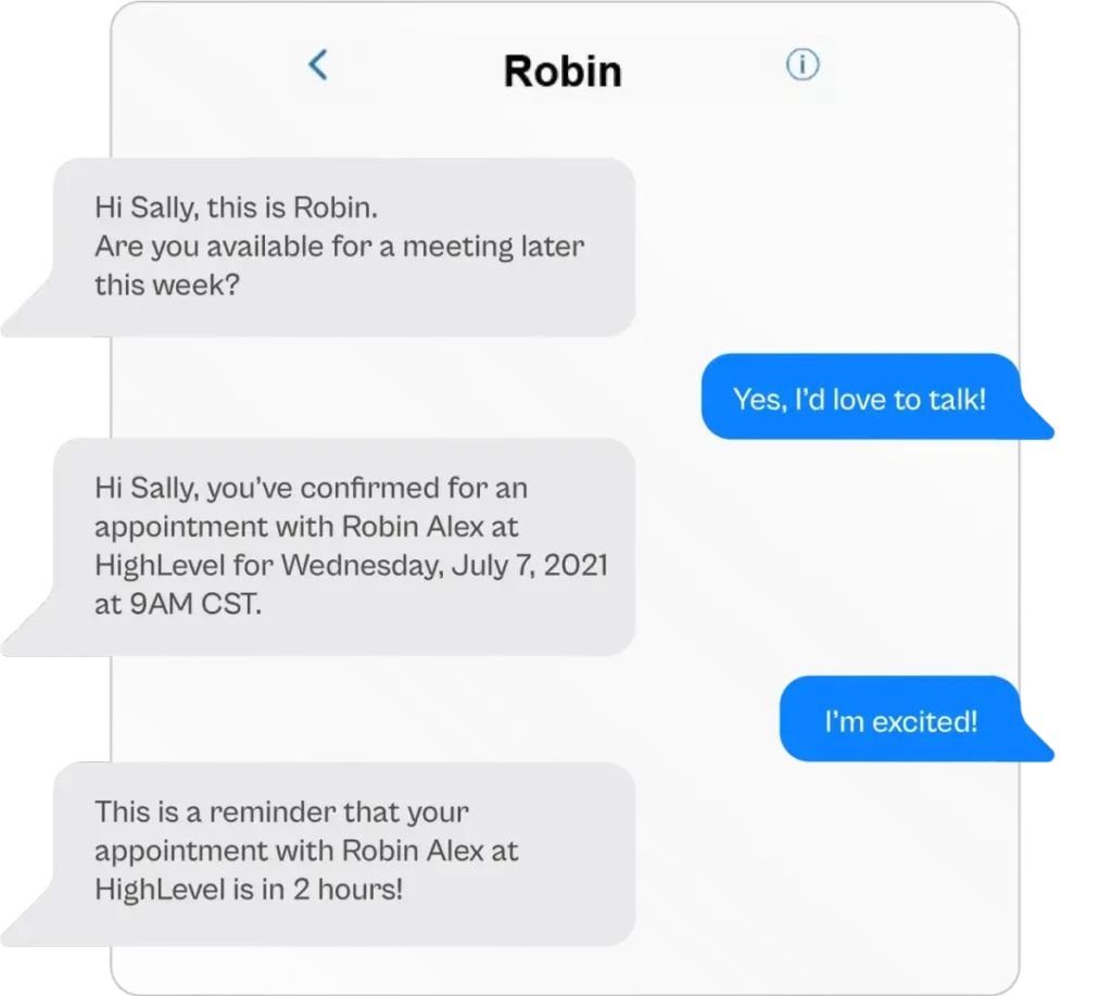Automated text message conversation booking an appointment