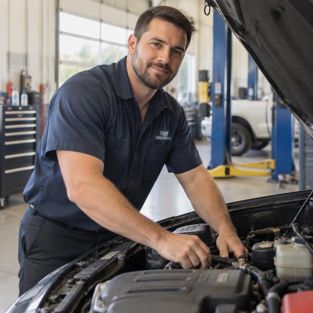 Local auto shop owner working on a customer's car in his garage