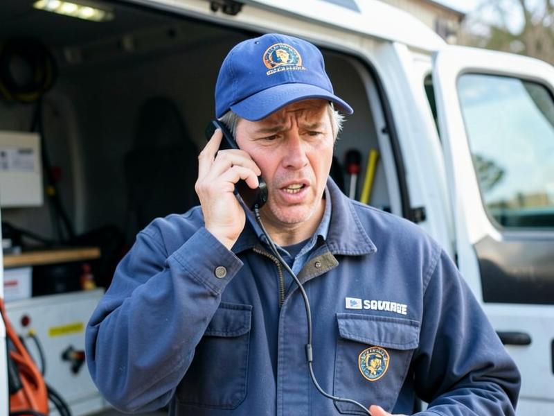 Contractor taking a call beside his van